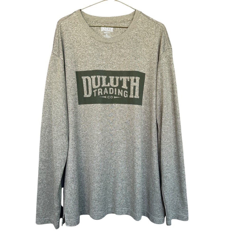 Duluth Trading Co Shirt Men XL Green Gray Long Sleeve Logo Graphic Tee Polyester